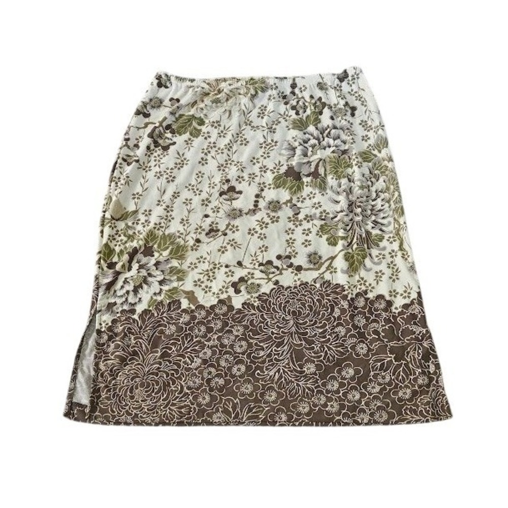 BCBGMAXAZRIA A-Line Skirt Women Medium Brown Green Cream Floral Knee Length